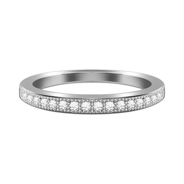 Thin Half White Zirconia Sterling Silver Classic Pave Ring